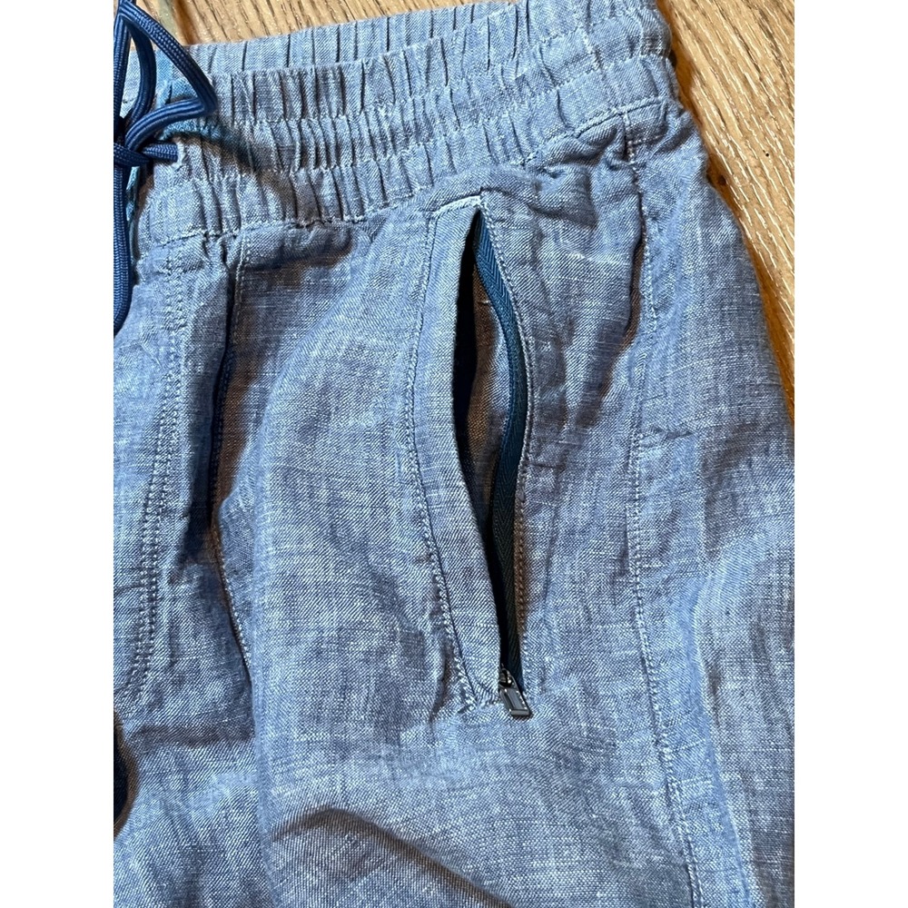 Athleta Linen Pants Women Size 0 Blue Wide Leg Elastic Waist Drawstring Pull On - Picture 4 of 12